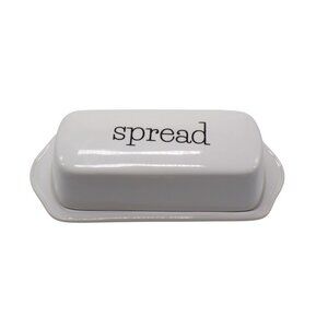 Chantal 93-TVBD-W Ceramic Full Size White Butter Dish "SPREAD" On Lid *HTF*